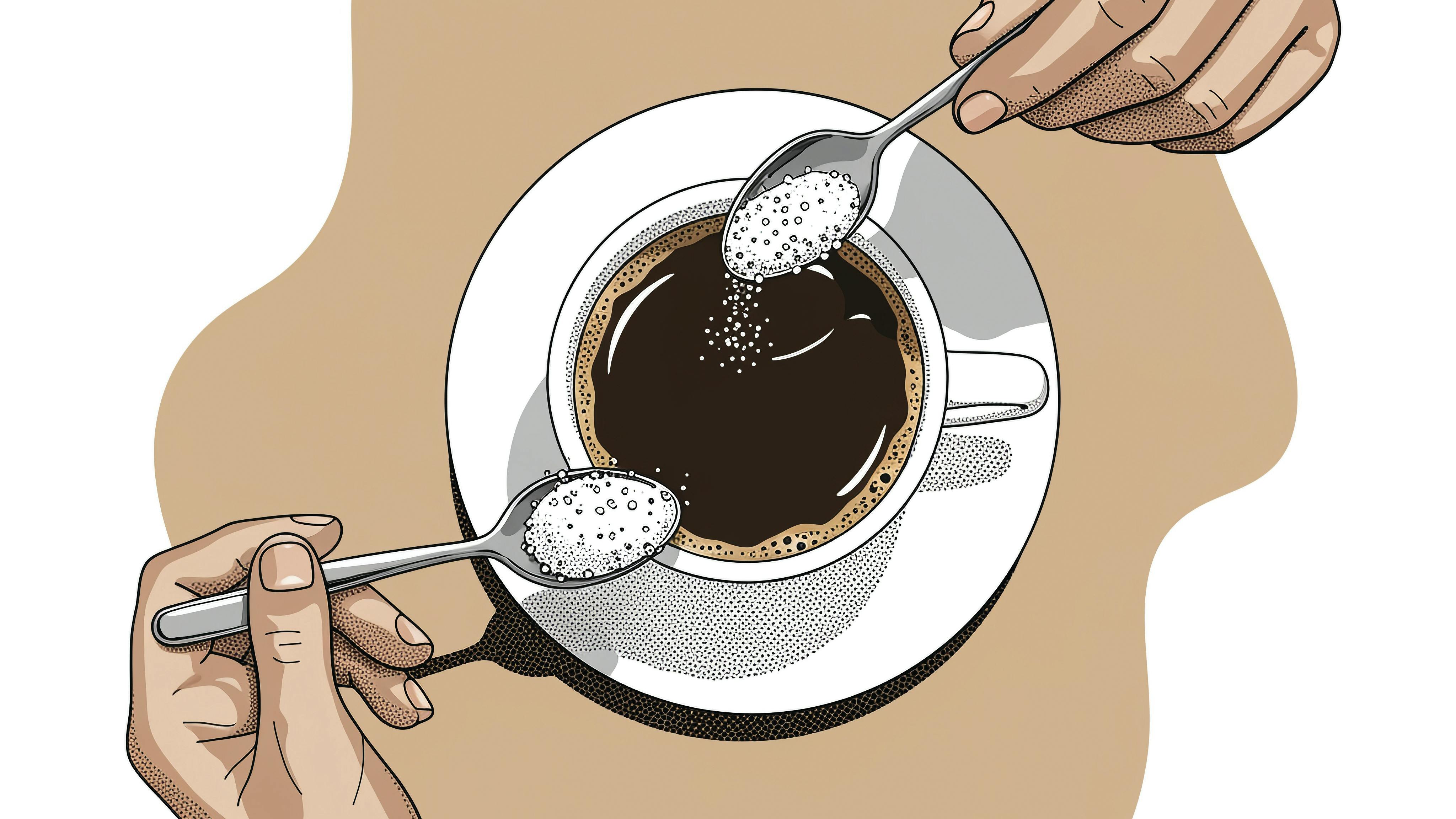 putting a spoonful of sugar in a coffee cup