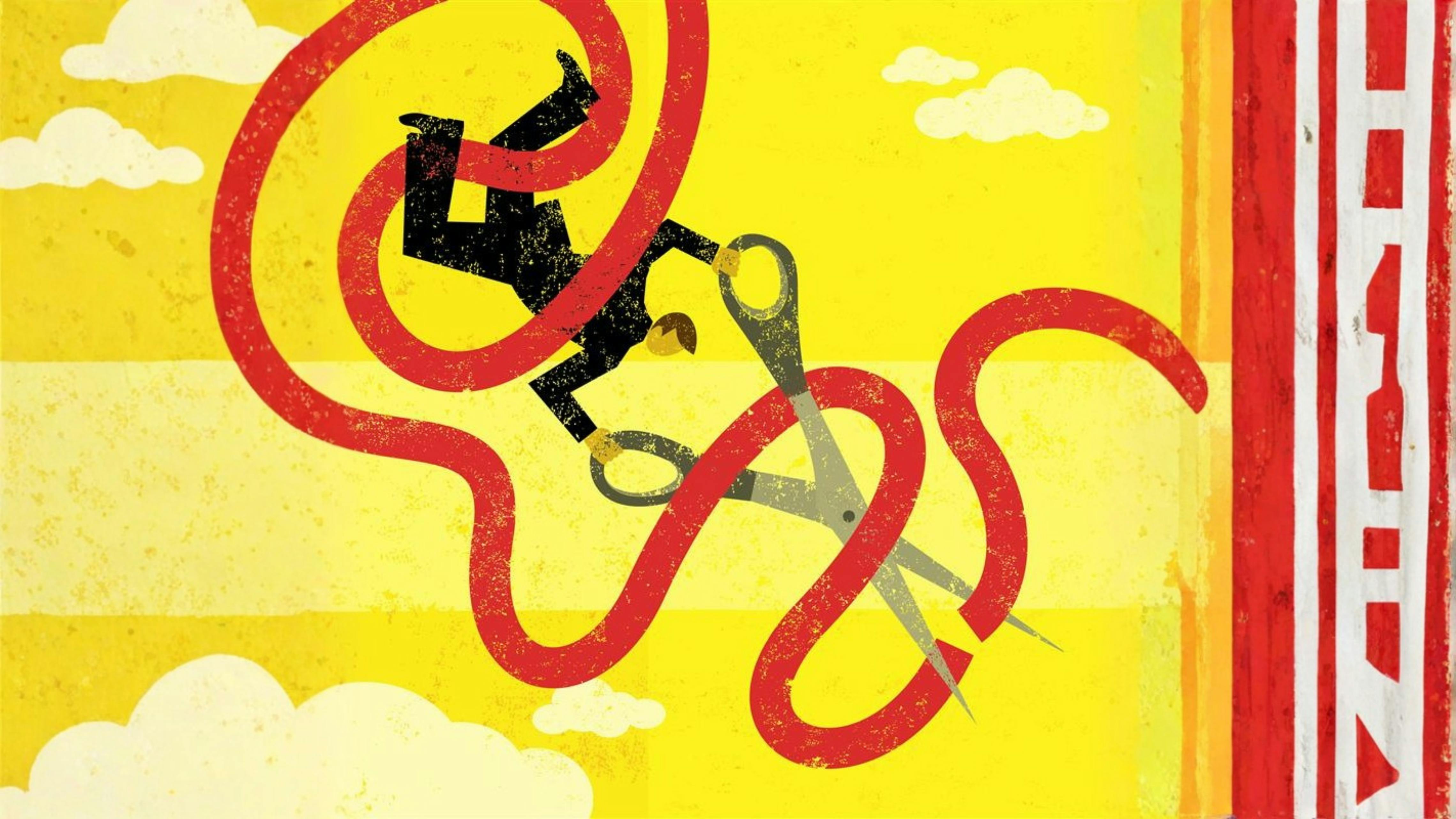 Illustration of businessman cutting red tape