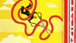 Illustration of businessman cutting red tape Illustration of businessman cutting red tape