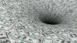 One hundred dollar bills being sucked into a black hole One hundred dollar bills being sucked into a black hole