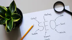 SEO doodle on paper and plant on a desk SEO doodle on paper and plant on a desk