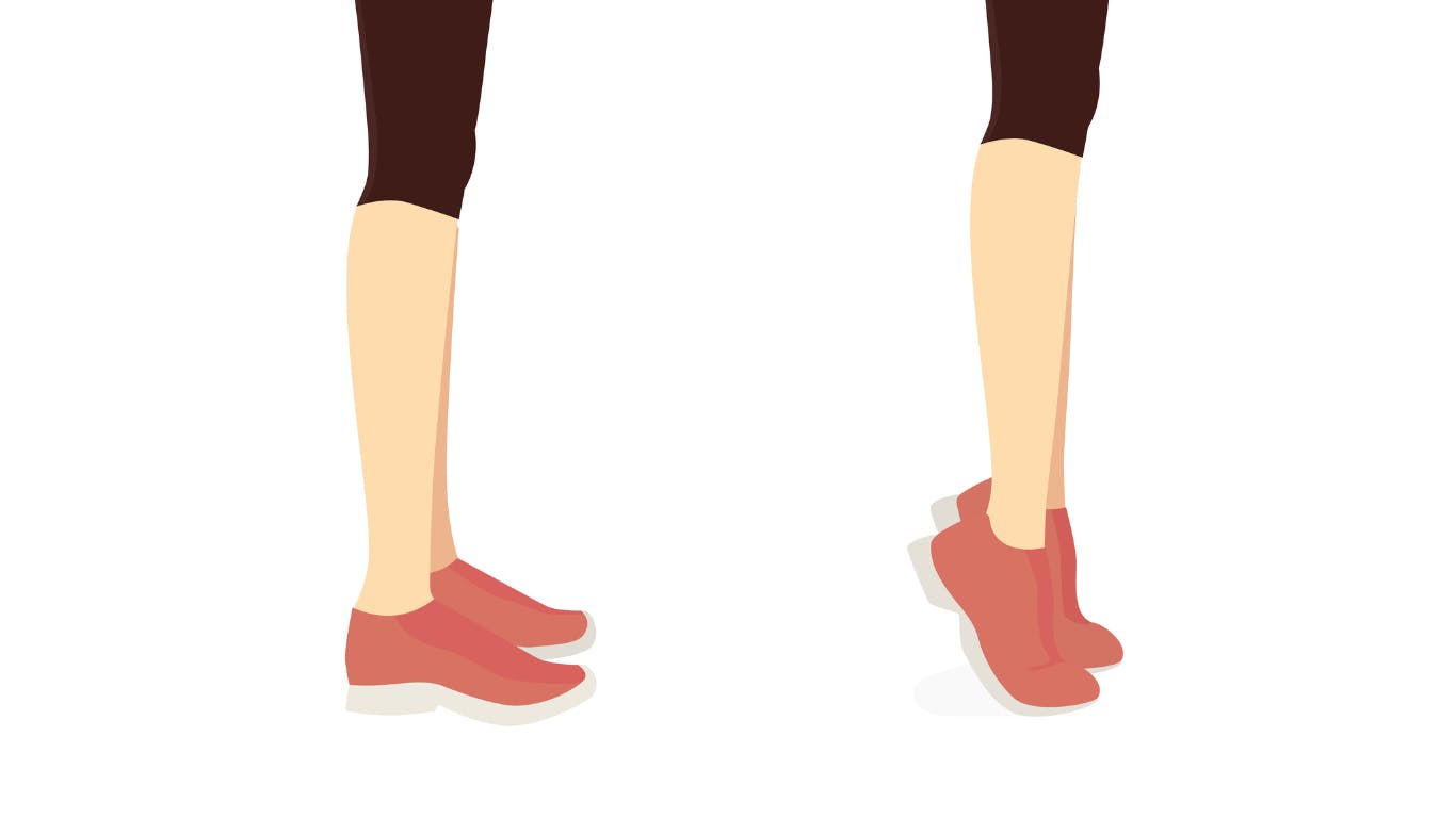 illustration of a person standing flat on their feet and then raised up on their toes
