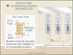 Fig. 6. Because this bus bar is connecting multiple GECs and their bonding jumpers, it needs to have considerable mass. Fig. 6. Because this bus bar is connecting multiple GECs and their bonding jumpers, it needs to have considerable mass.