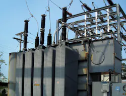 Large gray utility substation transformer Large gray utility substation transformer