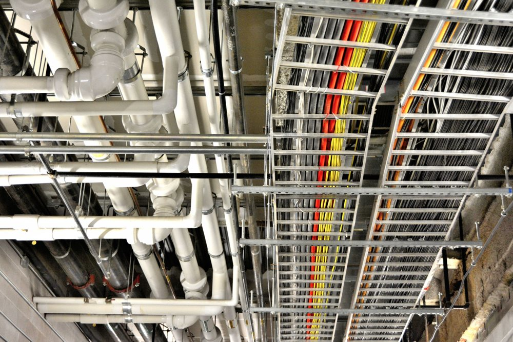 overhead pipes wires