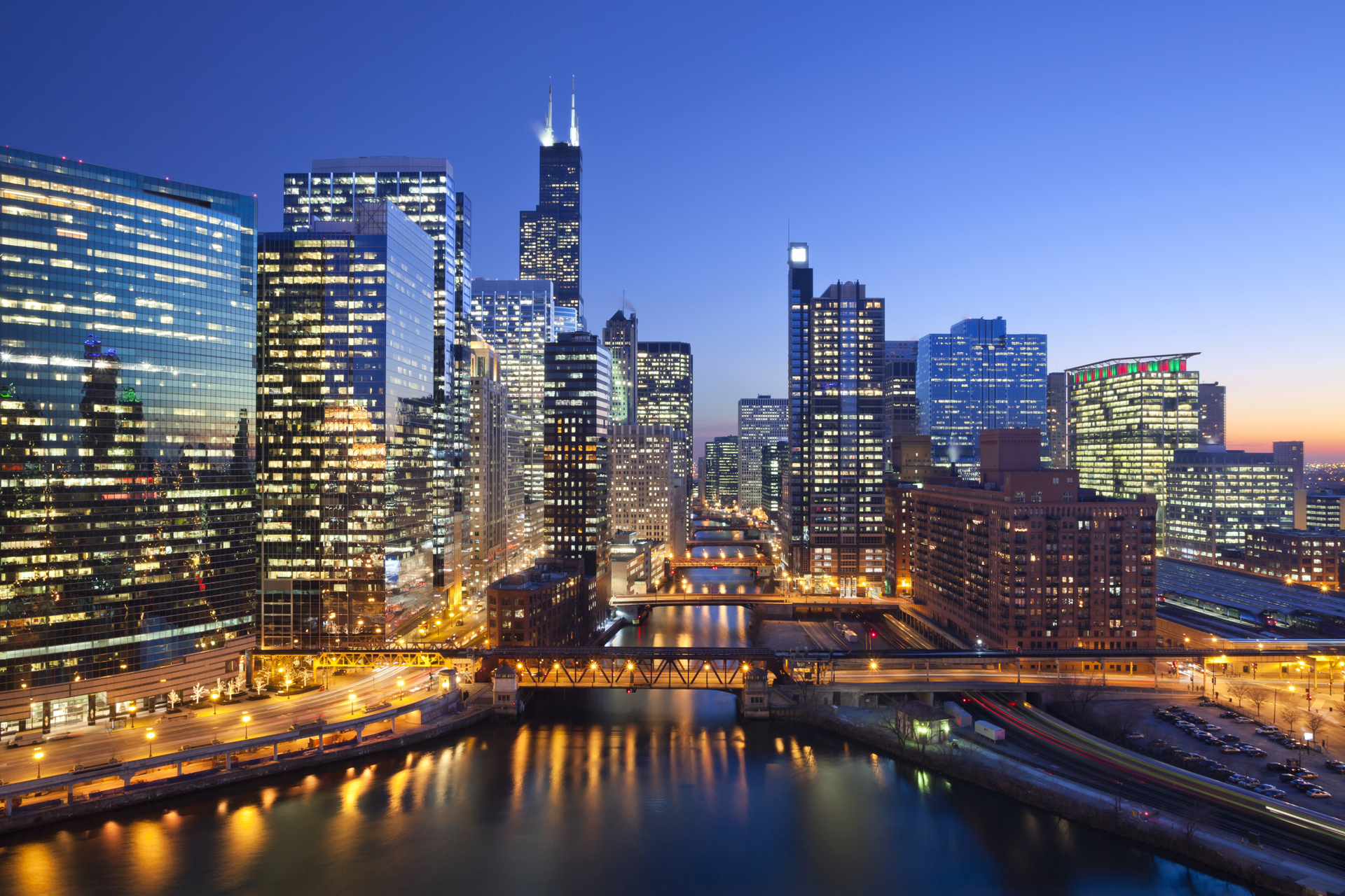 The Willis Tower peaks above the Chicago Skyline