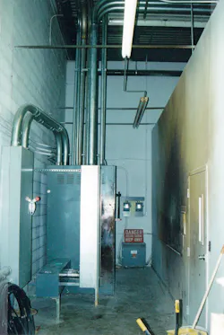 Photo 4. The technician replacing the fuse stood between subpanel (left) and wall (right) where plasma was deposited. Photo 4. The technician replacing the fuse stood between subpanel (left) and wall (right) where plasma was deposited.