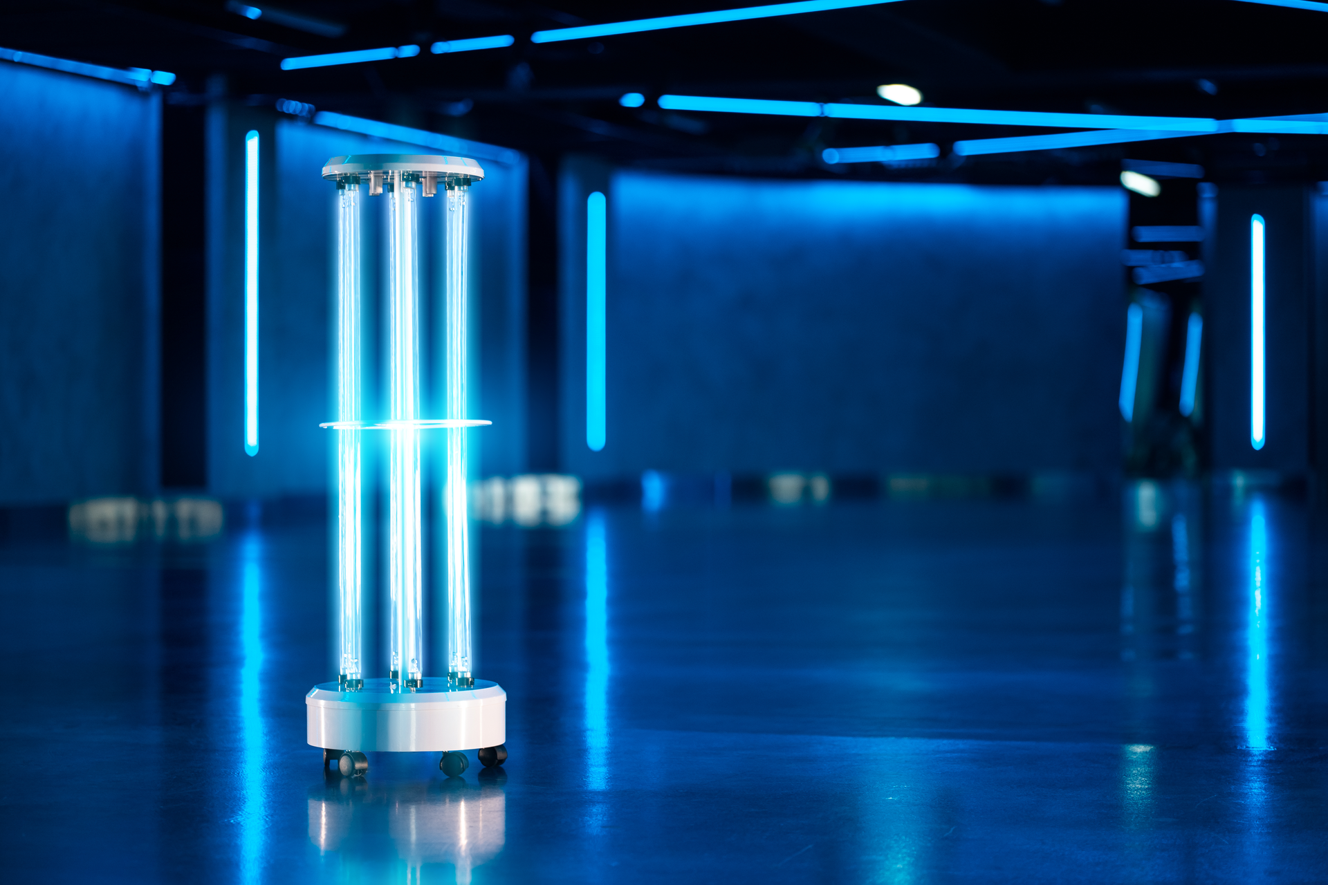One of the benefits of using UV disinfection technology, such as this lamp used in an industrial setting, is its proven ability to deactivate viruses like the SARS-CoV-2 virus.