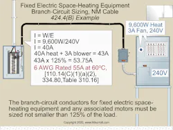 How to calculate what the required NM cable size for fixed electric space-heating equipment How to calculate what the required NM cable size for fixed electric space-heating equipment