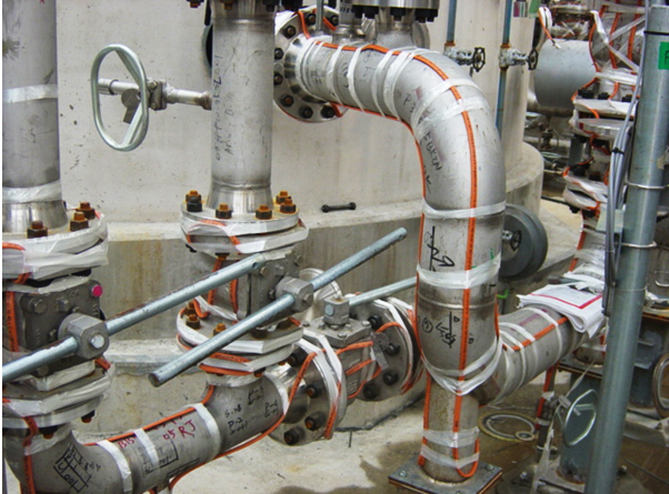 Typical installation utilizing self-regulating heater cable.