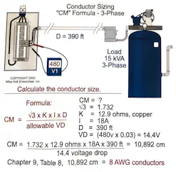 Fig. 3. Select an appropriate size conductor to limit voltage drop on the circuit to less than 3%. Fig. 3. Select an appropriate size conductor to limit voltage drop on the circuit to less than 3%.