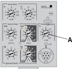 Fig. 3. New breakers can have as many as four trip elements, including long-time, short-time, instantaneous, and ground-fault pick-up/delay settings. Fig. 3. New breakers can have as many as four trip elements, including long-time, short-time, instantaneous, and ground-fault pick-up/delay settings.