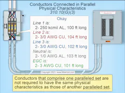 Conductors that comprise one paralleled set are not required to have the same physical characteristics as another paralleled set. Conductors that comprise one paralleled set are not required to have the same physical characteristics as another paralleled set.