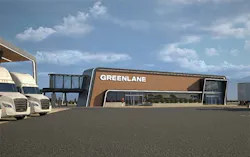 Rendering of a prototype of a Greenlane commercial truck EV charging station. Rendering of a prototype of a Greenlane commercial truck EV charging station.