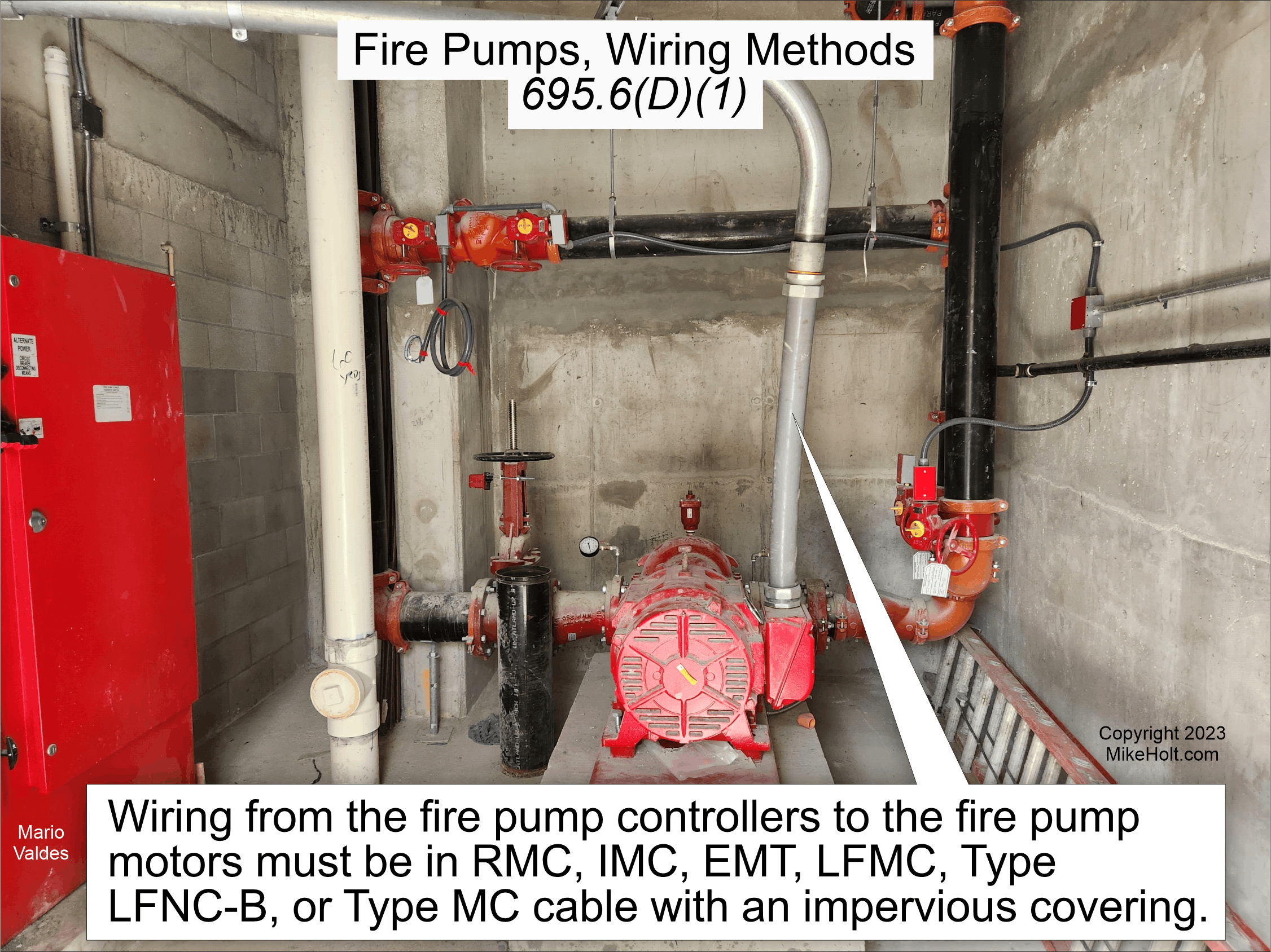 Fig. 2. Section 695.6(D)(1) has the requirements for wiring from the fire pump controllers to the fire pump motors.