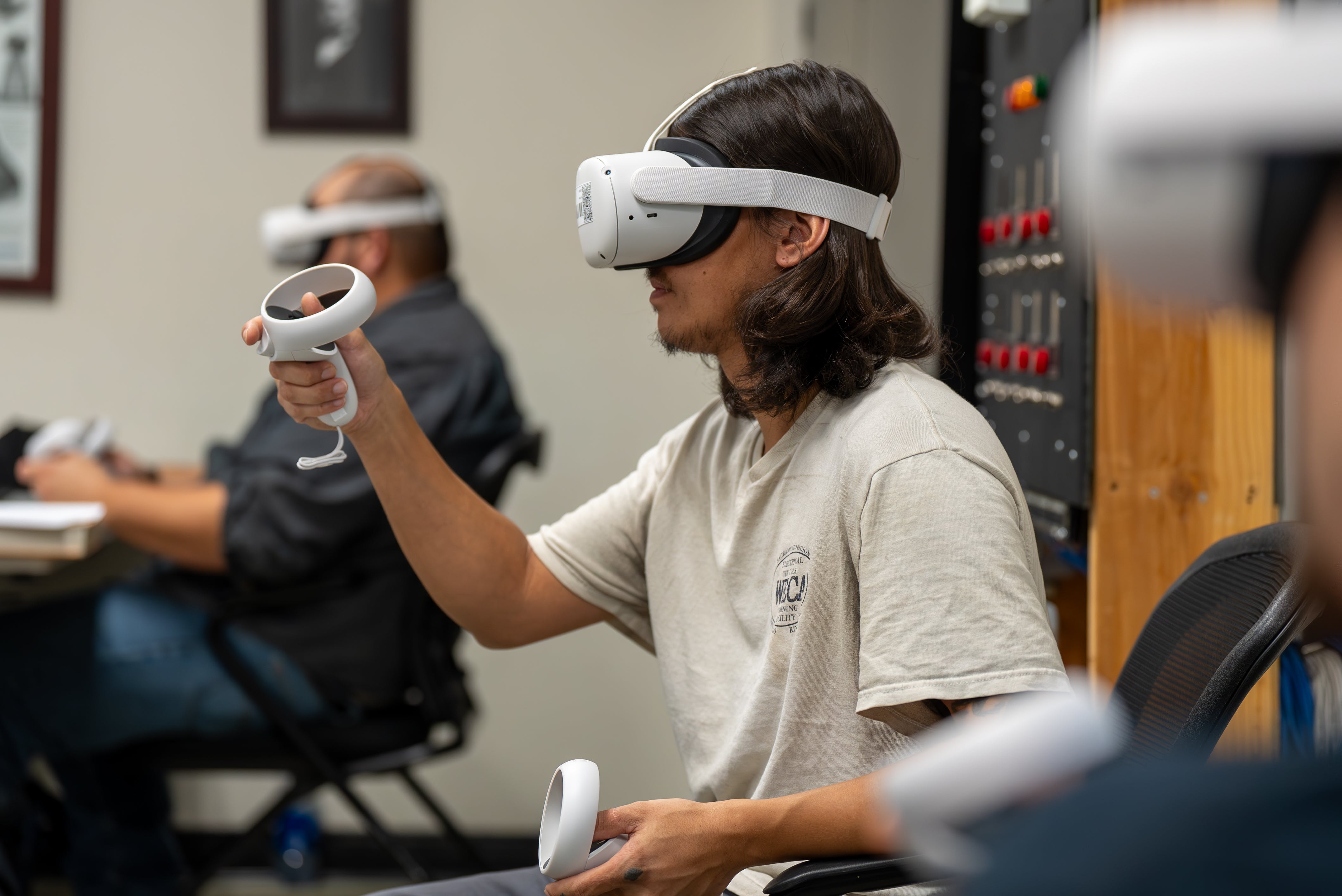 WECA trainees using VR encounter questions test their BESS subject matter knowledge.