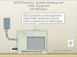 Fig. 2. GFCI protection is not required for listed HVAC equipment, such as motor compressors or heat pumps. Fig. 2. GFCI protection is not required for listed HVAC equipment, such as motor compressors or heat pumps.