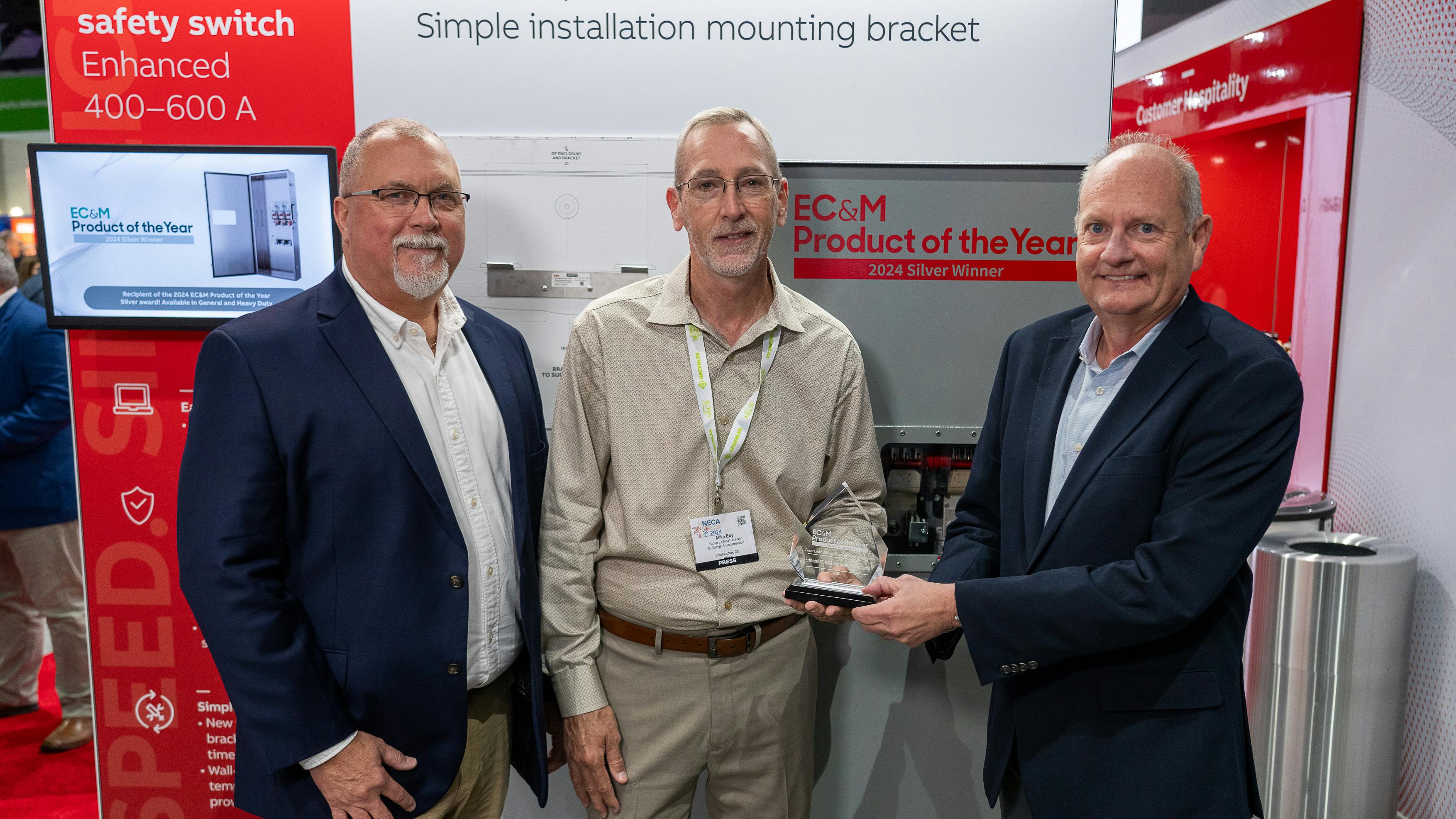 From left to right: Bill Stewart, Product Marketing Director, ABB Smart Power; Mike Eby, Group Editorial Director for EC&M; and Norm Sowards, Senior Vice President of Marketing and Strategy, ABB Electrification.