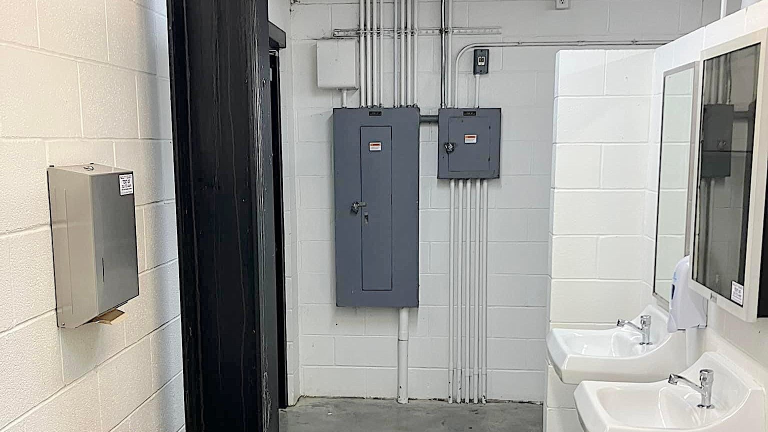 Panelboards in a public restroom?