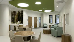 Rhode Island-based Butler Hospital Short Stay Unit includes common areas with round ceiling troffers that meet stringent performance standards for tamper- and ligature-resistance while complementing the design. Rhode Island-based Butler Hospital Short Stay Unit includes common areas with round ceiling troffers that meet stringent performance standards for tamper- and ligature-resistance while complementing the design.
