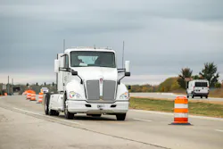 An electric Cummins heavy-duty truck charges as it drives along a test segment on U.S. Highway 52/U.S. Highway 231 in West Lafayette. An electric Cummins heavy-duty truck charges as it drives along a test segment on U.S. Highway 52/U.S. Highway 231 in West Lafayette.