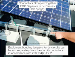Fig. 1. You can run grounding and bonding conductors outside a raceway or cable assembly. Fig. 1. You can run grounding and bonding conductors outside a raceway or cable assembly.
