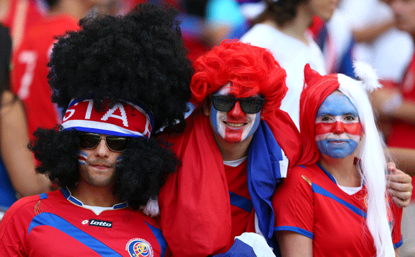 Costa Rica fans enjoy the atmosphere prior to the 2014 FIFA World Cup Brazil Group D match between Costa Rica and England at Estadio Mineirao in Belo Horizonte Brazil Photo by Quinn RooneyGetty Images