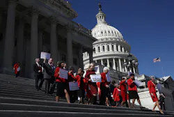 WASHINGTON DC Women members of the House Democratic caucus walk down the steps of the House of Representatives on their way to a press conference marking International Women39s Day and A Day Without a Woman March 8 2017 at the US Capitol in Washington DC During remarks House Minority Leader Nancy Pelosi urged continued efforts to strengthen women39s rights across the country WASHINGTON DC Women members of the House Democratic caucus walk down the steps of the House of Representatives on their way to a press conference marking International Women39s Day and A Day Without a Woman March 8 2017 at the US Capitol in Washington DC During remarks House Minority Leader Nancy Pelosi urged continued efforts to strengthen women39s rights across the country