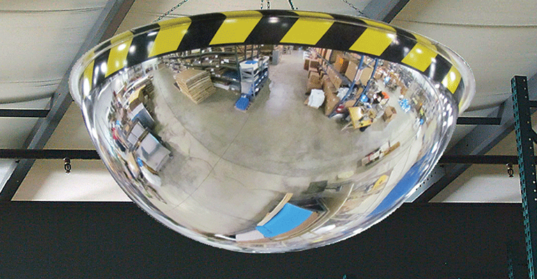 Mirrors in loading dock area to see around corners