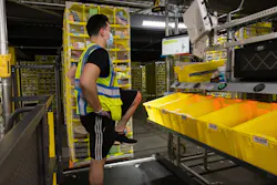 An employee participates in Amazon's Mind & Body Moments. The program provides hourly visual prompts that guide employees through mental and physical activities lasting 30-60 seconds. An employee participates in Amazon's Mind & Body Moments. The program provides hourly visual prompts that guide employees through mental and physical activities lasting 30-60 seconds.