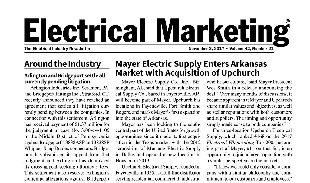 Electrical Marketing Nov 3 2017 Front page