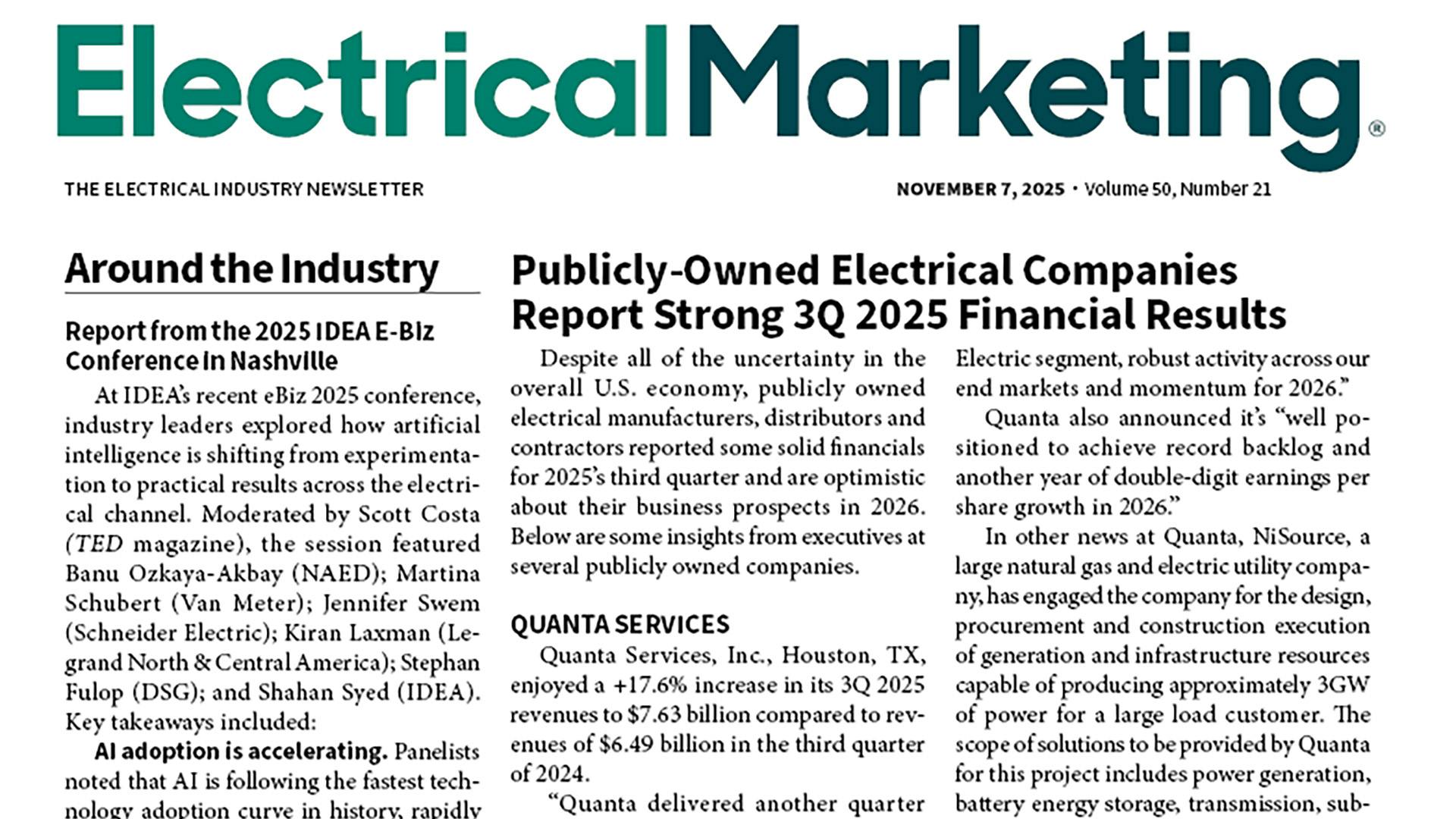 Electrical Marketing newsletter - November 7, 2025 issue