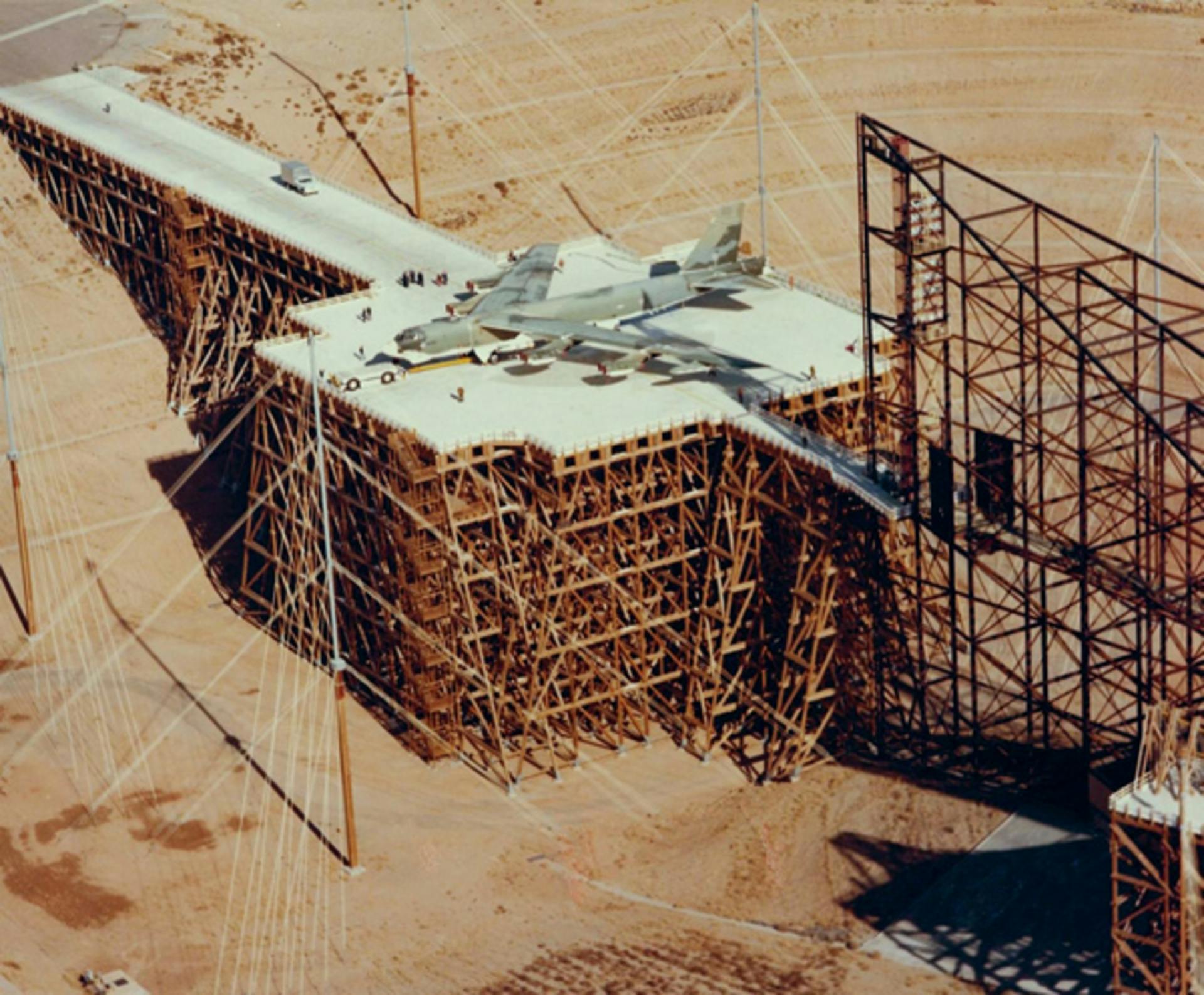 1. The Trestle EMP test facility at Kirtland Air Force Base with a B-52 in test position.