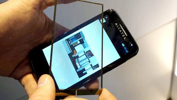 This prototype Alacatel One Touch phone has been fitted with Wysips Connect capable of recharging the battery and receiving LiFi data Image courtesy of Sunpartner Technologies