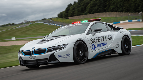 The Official Qualcomm Safety Car is a BMW i8 plugin hybrid that has been modified to support Qualcommrsquos Halo 72 kW wireless charging system Image courtesy of BMW