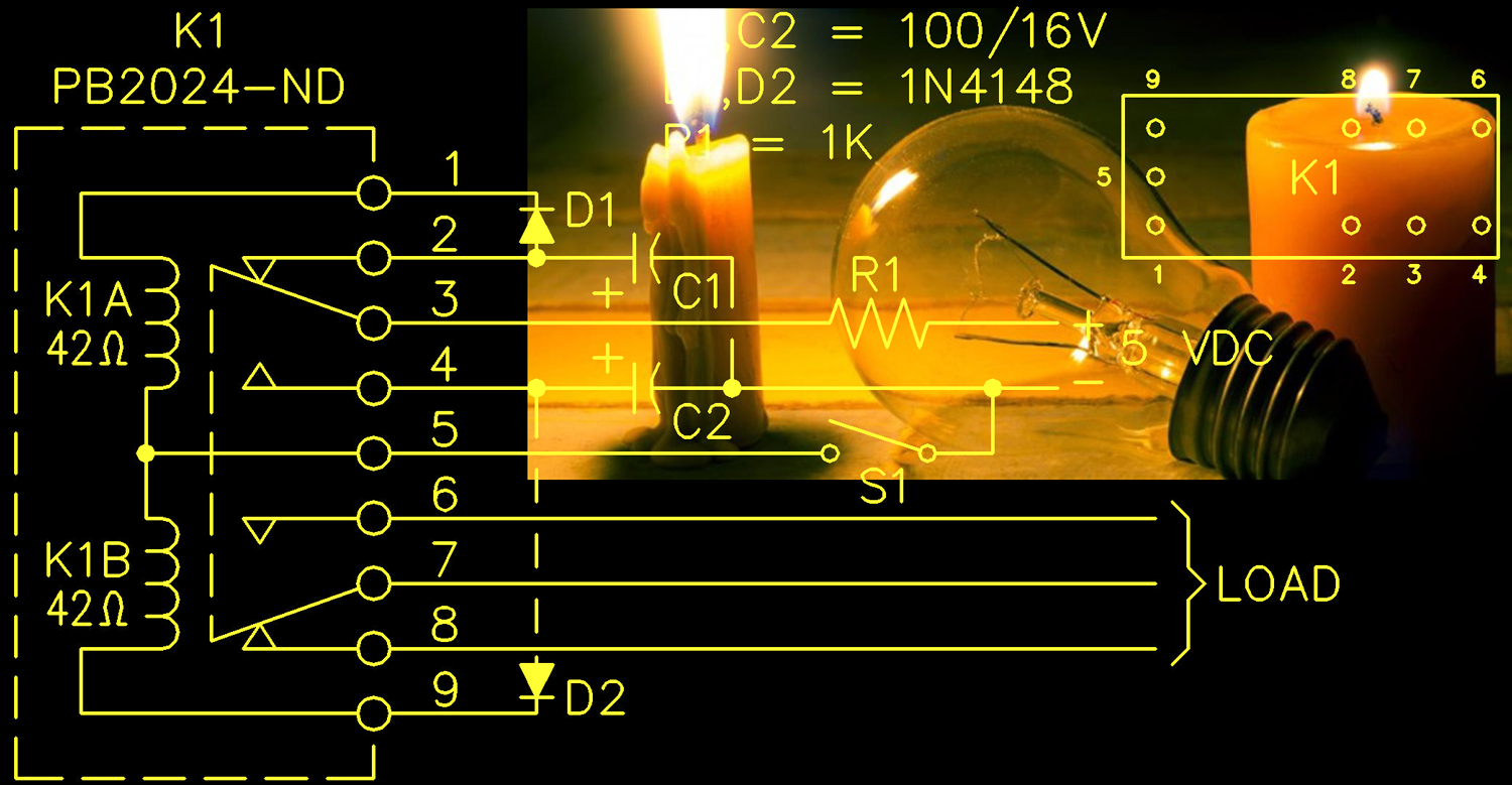 Relay-Based ON/OFF Flip-Flop Remembers State During Power Failure