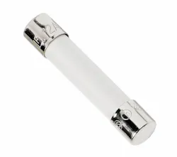 4. A Littelfuse 1000-V fuse has a ceramic tube. The current, voltage, and speed rating, as well as the safety certifications, are embossed in the metal terminals. 4. A Littelfuse 1000-V fuse has a ceramic tube. The current, voltage, and speed rating, as well as the safety certifications, are embossed in the metal terminals.