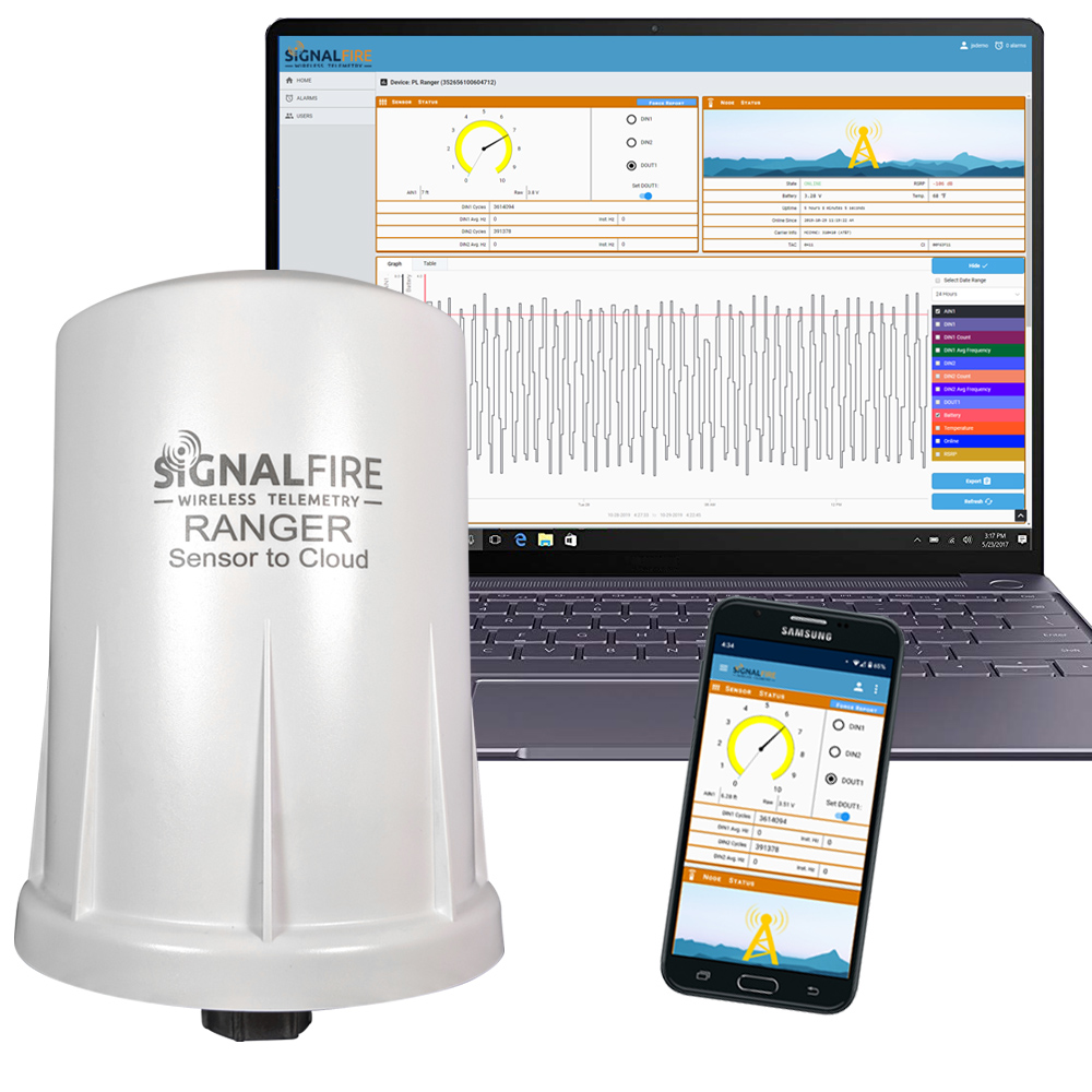 A composite image of a laptop, cell phone and SignalFire's Ranger
