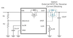 Beyond the many integrated functions of the Toshiba TCKE8xx series of e-fuses, they can implement reverse-current blocking protection with the addition of a suitable external MOSFET. Beyond the many integrated functions of the Toshiba TCKE8xx series of e-fuses, they can implement reverse-current blocking protection with the addition of a suitable external MOSFET.