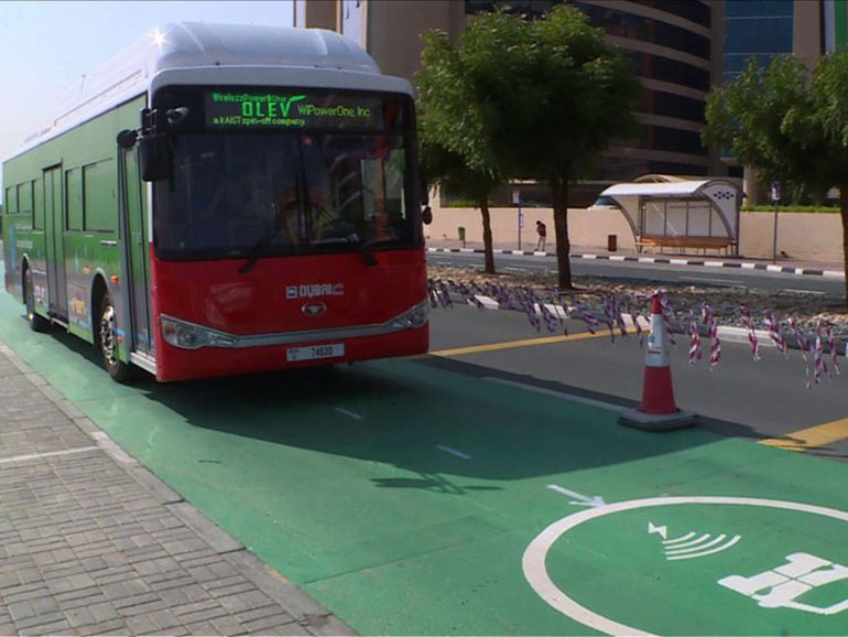 The Roads and Transport Authority (RTA) of Dubai has started a trial run of dynamic charging of electric vehicles and buses using magnetic-resonance technology. (Source: RTA)