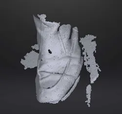 2. I could not get any points scanned of a black Harley cylinder. Then I accidentally moved the scanner past my shoe that was speckled with white paint. 2. I could not get any points scanned of a black Harley cylinder. Then I accidentally moved the scanner past my shoe that was speckled with white paint.