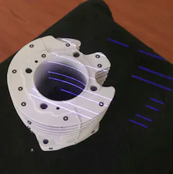 6. HD mode has up to 0.2-mm resolution, but you have to plaster little paper markers all over the part. They must be close enough so that the software can recognize several of them in the same field of view, even as you twist down to do the sides. This is very difficult to do. 6. HD mode has up to 0.2-mm resolution, but you have to plaster little paper markers all over the part. They must be close enough so that the software can recognize several of them in the same field of view, even as you twist down to do the sides. This is very difficult to do.