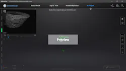 7. When the Einscan scanning software actually gets to the point of taking data, this is what you see. The green bar on the far left shows the distance you have to the part is OK. The picture at upper left shows what the scanner is seeing, and you set the brightness so that there’s no red warning areas washing out the part. The green points speckled under the “Preview” box is the point cloud. If you press the scan button again, it leaves preview mode, and promptly gets lost since there aren’t enough features captured at the instant of the first frame. Then you can’t get into preview mode again, unless you reopen the project. 7. When the Einscan scanning software actually gets to the point of taking data, this is what you see. The green bar on the far left shows the distance you have to the part is OK. The picture at upper left shows what the scanner is seeing, and you set the brightness so that there’s no red warning areas washing out the part. The green points speckled under the “Preview” box is the point cloud. If you press the scan button again, it leaves preview mode, and promptly gets lost since there aren’t enough features captured at the instant of the first frame. Then you can’t get into preview mode again, unless you reopen the project.