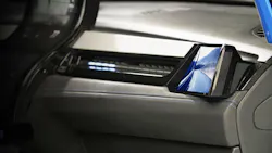 2. Here, a surface-integrated curved OLCD display is used as a side-view mirror replacement. (Source: Novares) 2. Here, a surface-integrated curved OLCD display is used as a side-view mirror replacement. (Source: Novares)