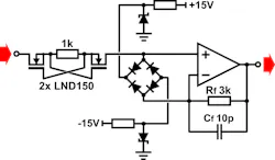 12. Low-distortion, shunt overvoltage protection using current-liming MOSFETs for improved noise and bandwidth. 12. Low-distortion, shunt overvoltage protection using current-liming MOSFETs for improved noise and bandwidth.