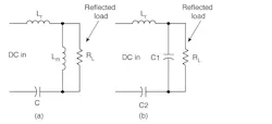 2. The transformer action reflects the output load back into the primary circuit and makes it appear as though the load is really a series component of the equivalent LLC circuit (a). An alternative resonant circuit (LCC) uses two capacitors instead of two inductors (LLC) (b). 2. The transformer action reflects the output load back into the primary circuit and makes it appear as though the load is really a series component of the equivalent LLC circuit (a). An alternative resonant circuit (LCC) uses two capacitors instead of two inductors (LLC) (b).