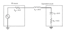 3. The equivalent circuit of the network in Figure 2 is a simple series RLC network where the reactances cancel and the source and load impedances match. 3. The equivalent circuit of the network in Figure 2 is a simple series RLC network where the reactances cancel and the source and load impedances match.