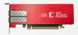 The U25 SmartNIC from Xilinx hosts a Zynq-based FPGA SoC that interfaces to dual 10/25-GbE ports and dual x8 PCI Express Gen 3 ports. The U25 SmartNIC from Xilinx hosts a Zynq-based FPGA SoC that interfaces to dual 10/25-GbE ports and dual x8 PCI Express Gen 3 ports.