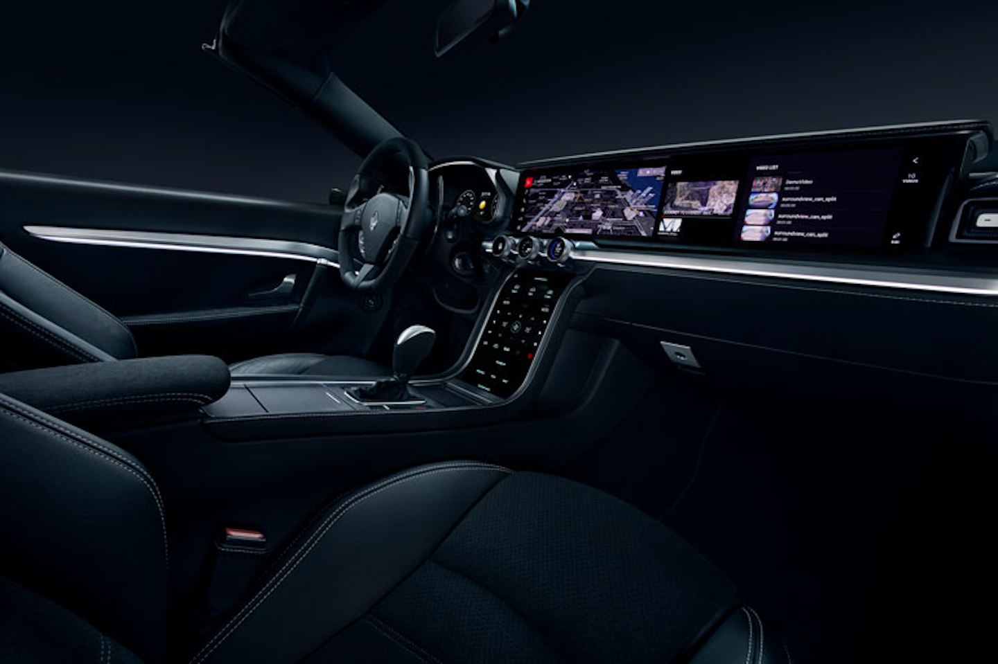 1. Innovative interior design concepts, such as the Harman Digital Cockpit shown at CES in 2018, feature a broad expanse of display screen glass. (Credit: Harman, A Samsung Company)