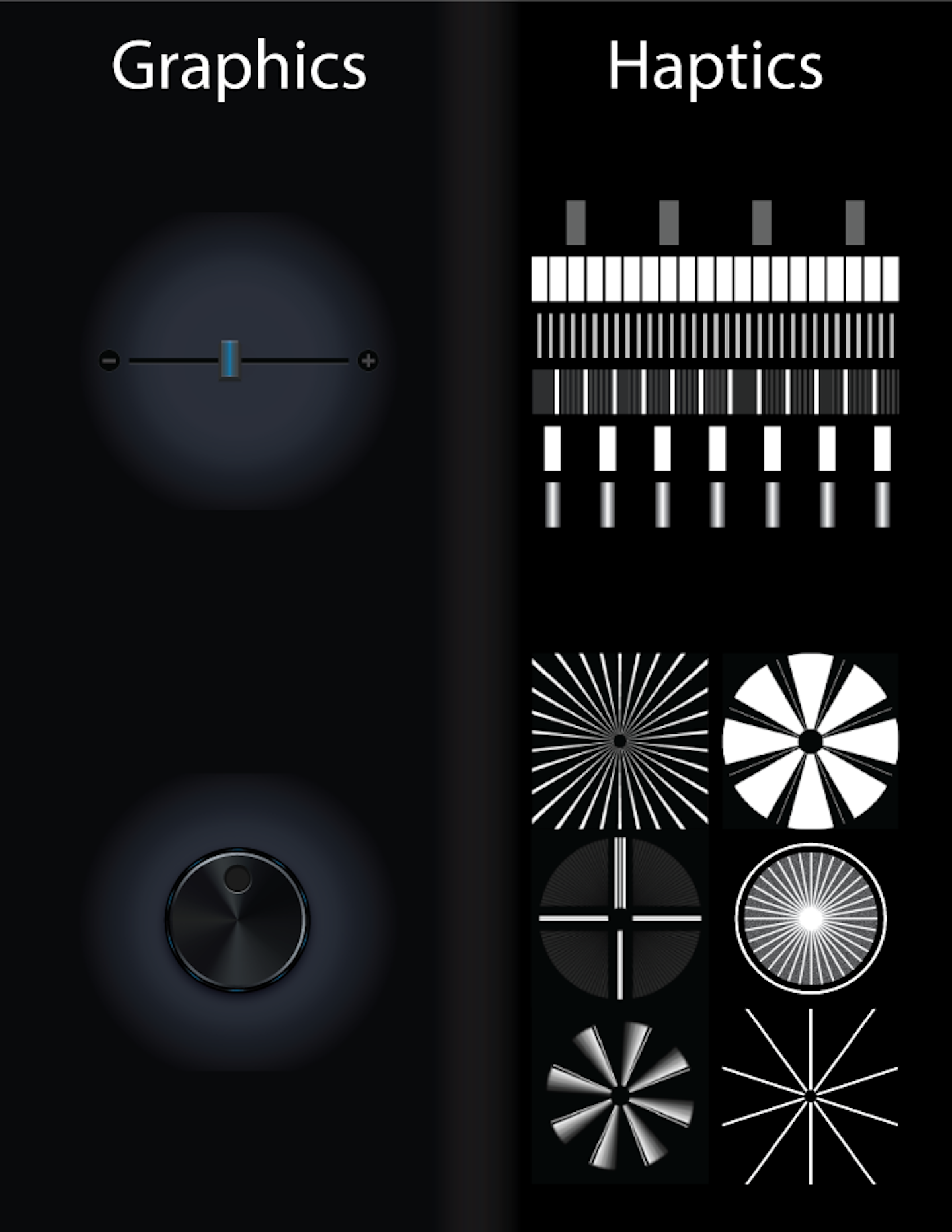 3. Software-defined surface haptics are designed as black and white images. An API then renders fine textures, edges, and bumps that are synchronized with the visuals (Credit: Tanvas Inc.)